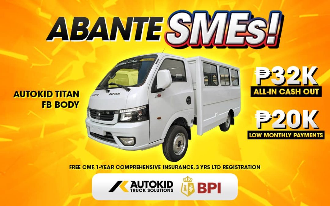 SMEs can now avail of Autokid Titan FB vans for a low cashout with low monthly payments starting this month.