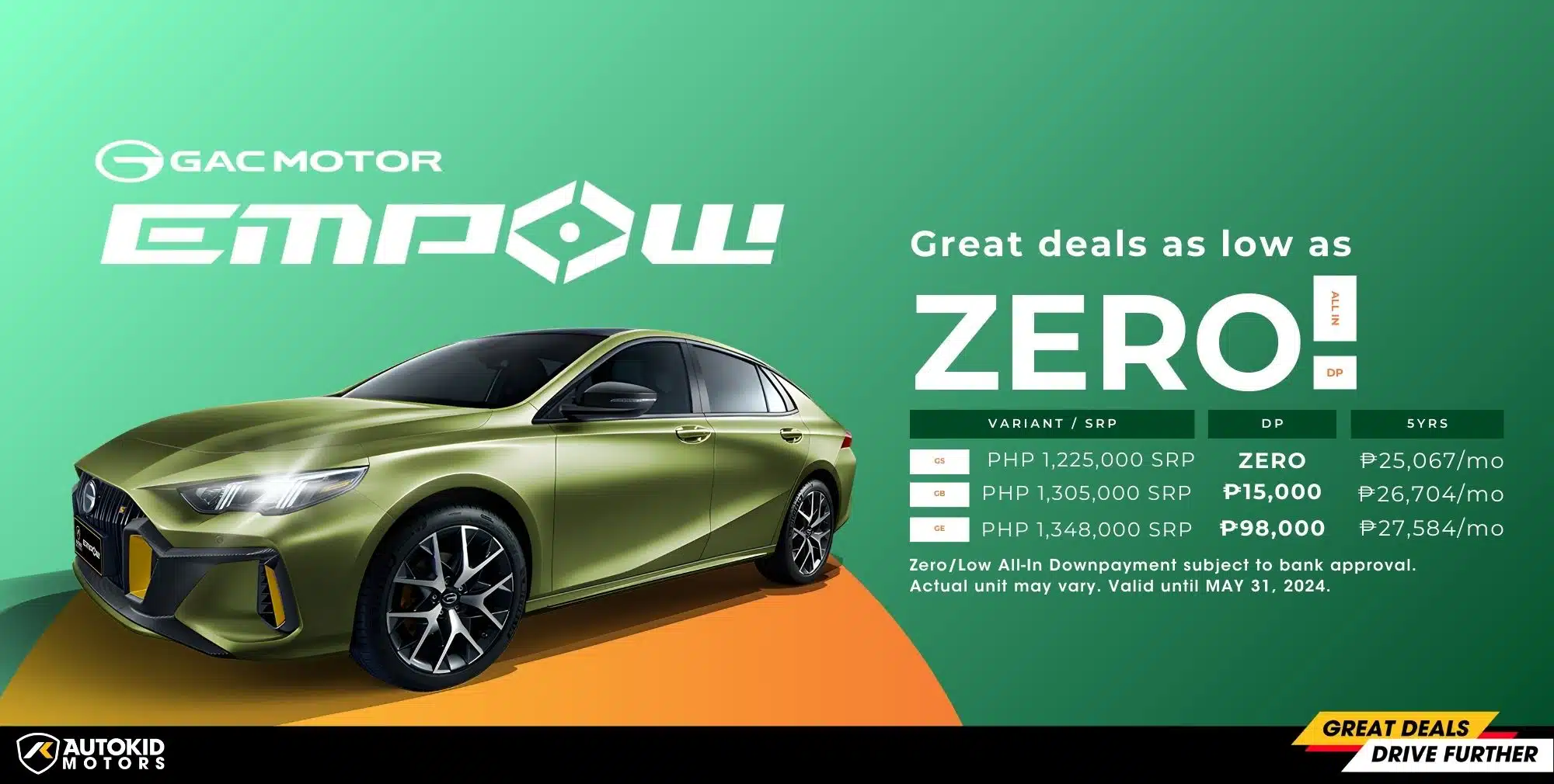 GAC EMPOW lowest down payment on car Philippines