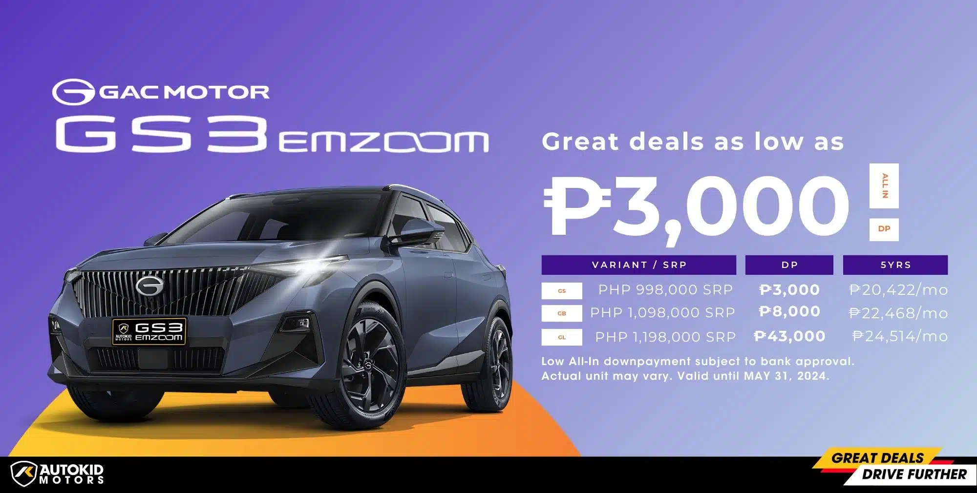 GAC EMZOOM lowest down payment on car Philippines
