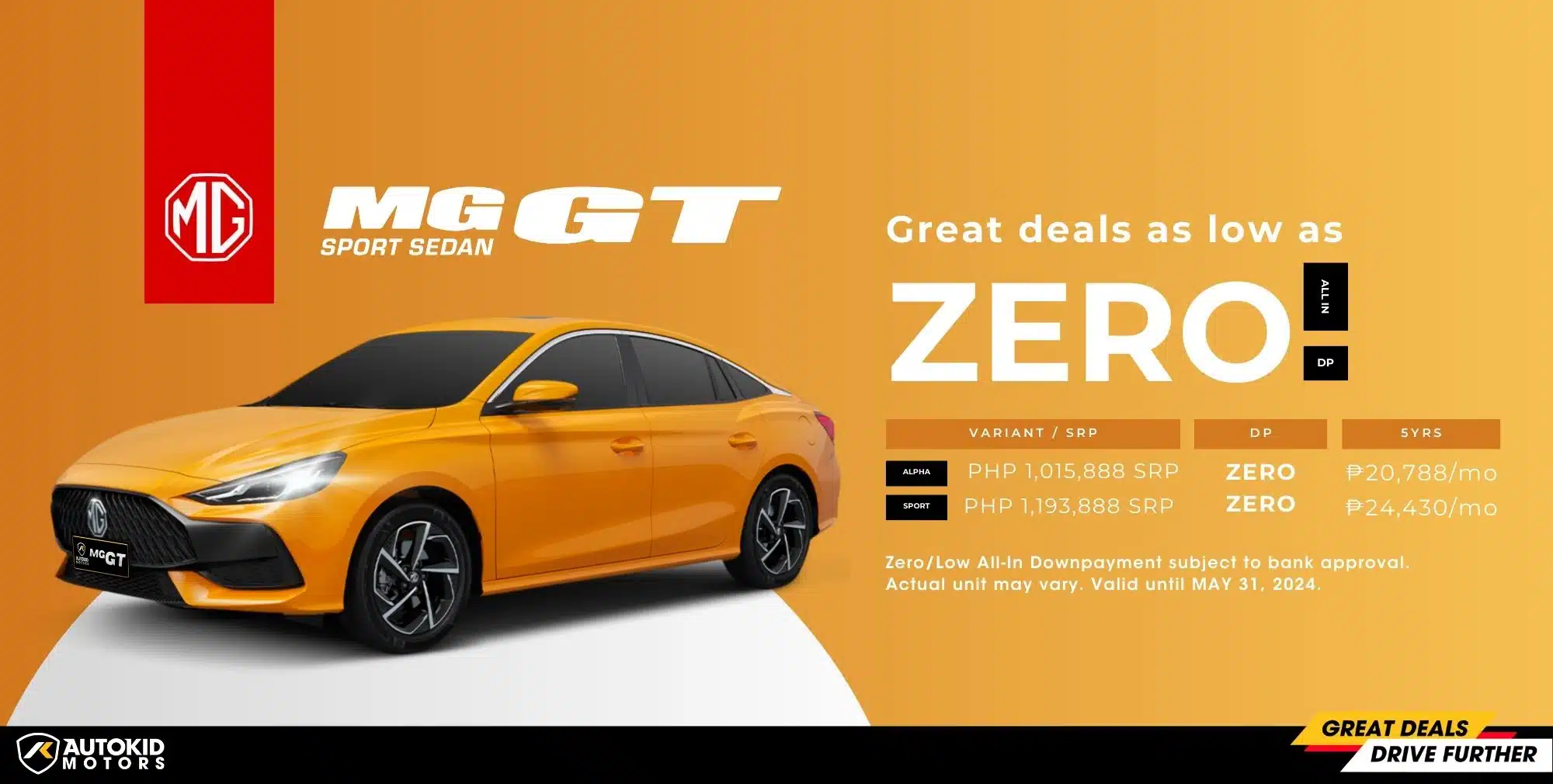 MG GT lowest down payment on car Philippines