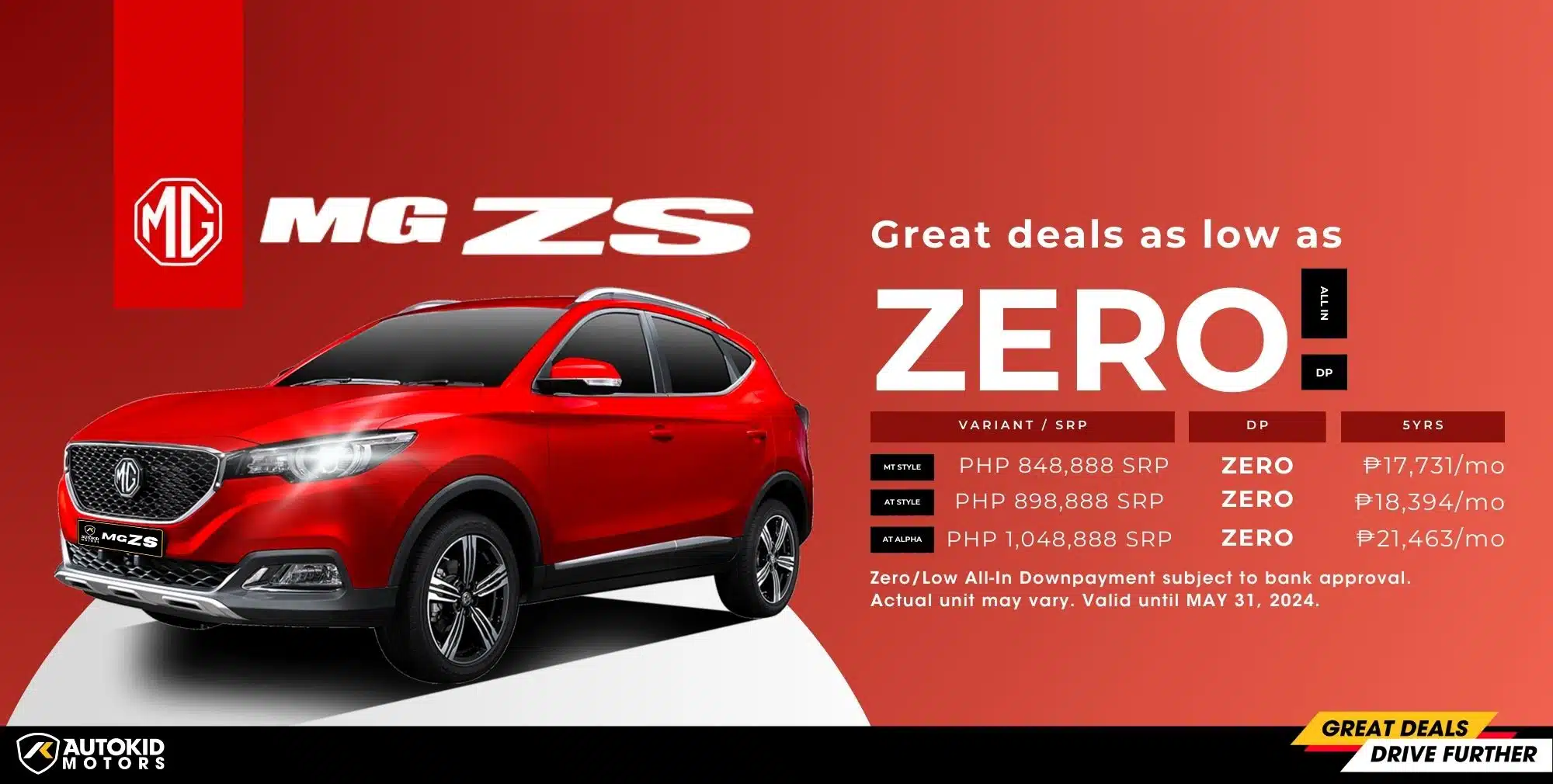 MG ZS lowest down payment on car Philippines